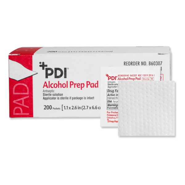 PDI Alcohol Prep Pads with 70% Isopropyl Alcohol, Medium Sterile Pack of 100 - Part B60307