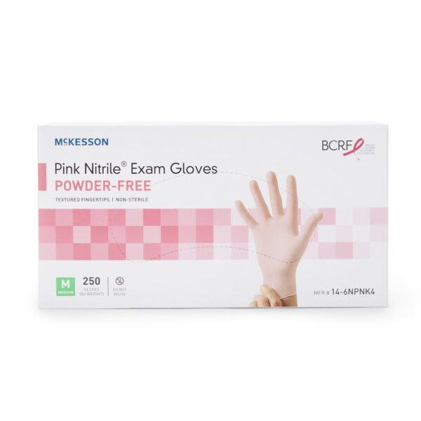 McKesson Pink Nitrile Exam Gloves - Medium Non-Sterile with Textured Fingertips, Standard Cuff Length - Image 5