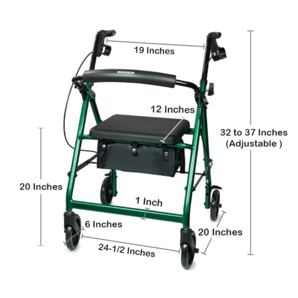 McKesson 4-Wheel Green Rollator with Adjustable Height and Folding Aluminum Frame - Image 5