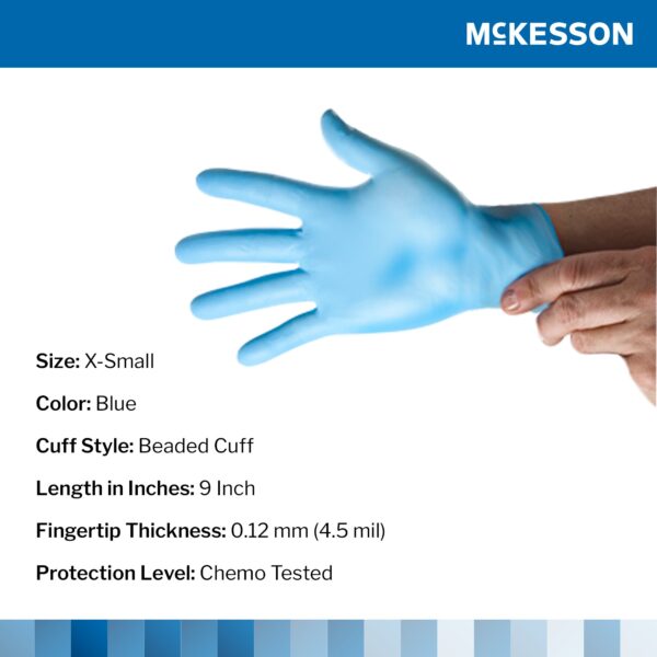 McKesson Confiderm 4.5C X-Small Nitrile Exam Gloves with Textured Fingertips and Beaded Cuffs - Image 2