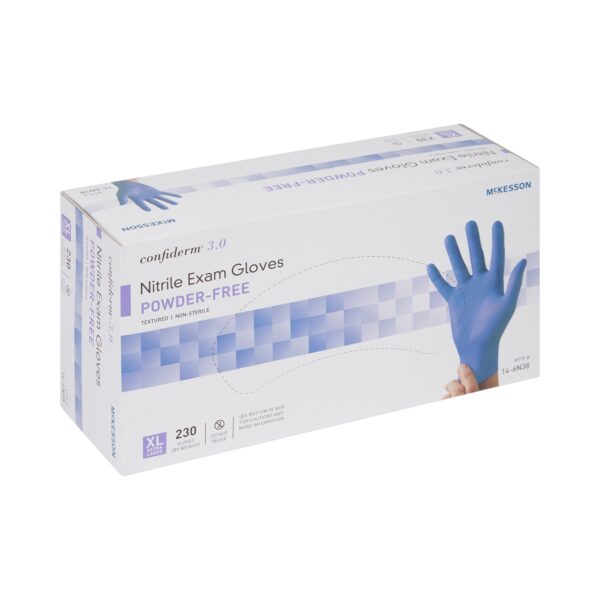 McKesson Confiderm 3.0 X-Large Nitrile Exam Gloves with Textured Fingertips - Blue - Image 6