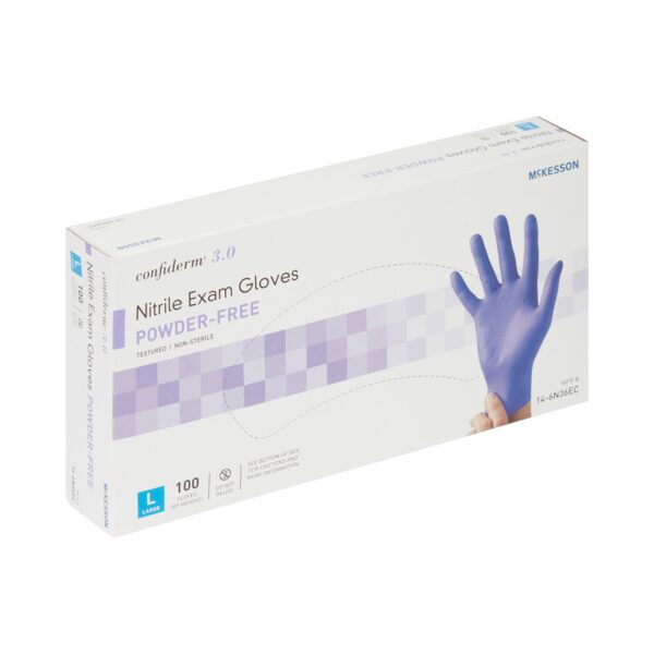 McKesson Confiderm? 3.0 Large Nitrile Exam Gloves - Nonsterile, Textured Fingertips, Blue - Image 6