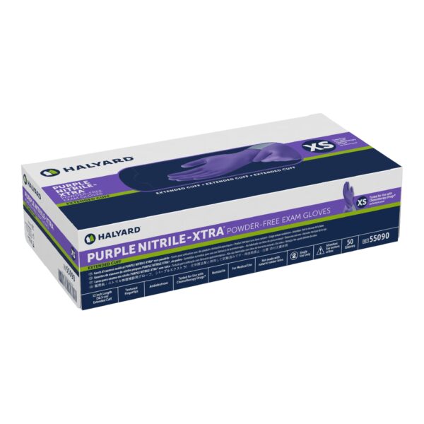 Halyard Purple Nitrile-Xtra Exam Gloves, Part Number 55090, Extra Small, NonSterile, 12-Inch Extended Cuff with Textured Fingertips - Image 2