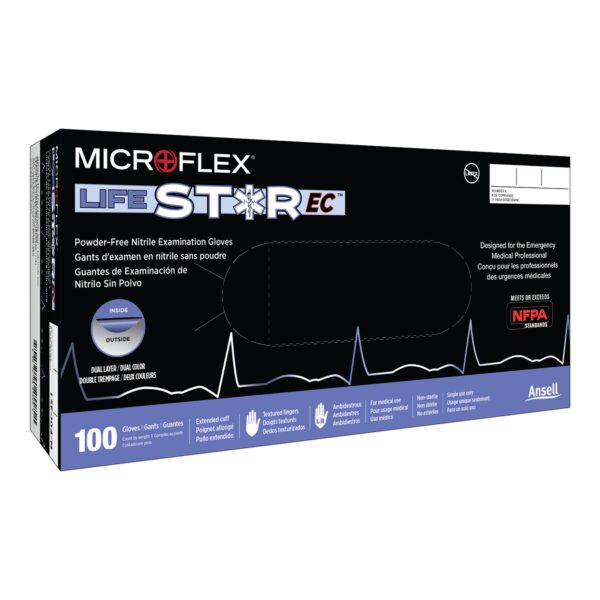 LifeStar EC X-Large NonSterile Nitrile Exam Glove with Extended Cuff - Fentanyl Tested, Blue/White - Image 2