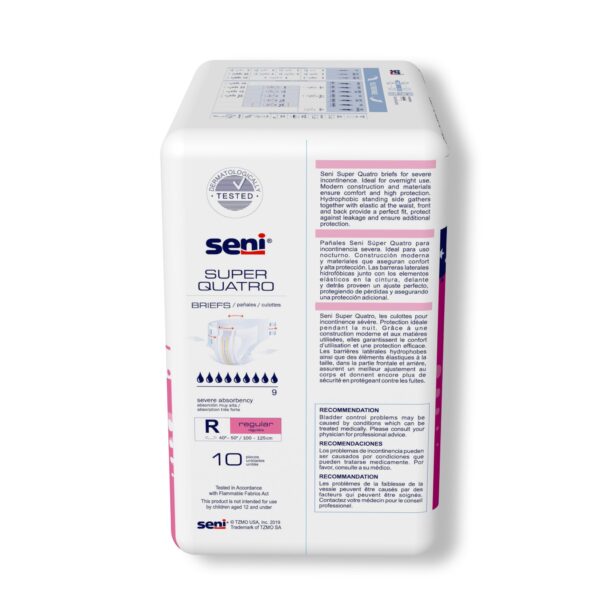 Seni Super Quatro Regular Disposable Heavy Absorbency Incontinence Brief - Unisex Adult, Part Number S-RE10-BQ1 - Image 6