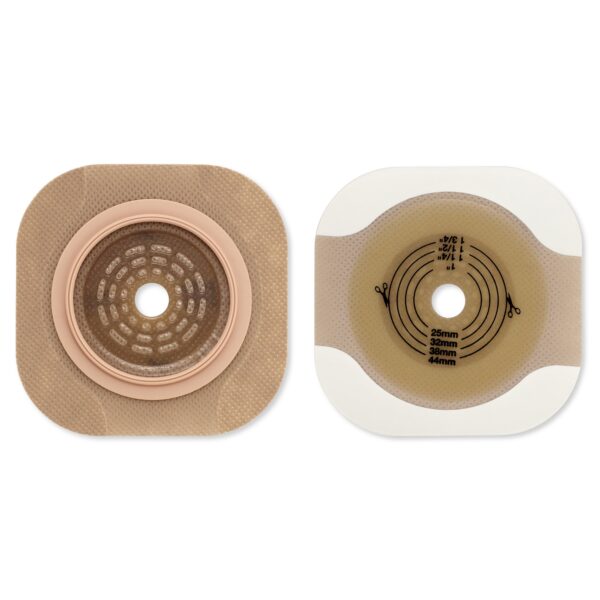 New Image Flat CeraPlus Ostomy Barrier with Precut Extended Wear Adhesive Tape Borders - 1-3/4 Inch Flange, Green