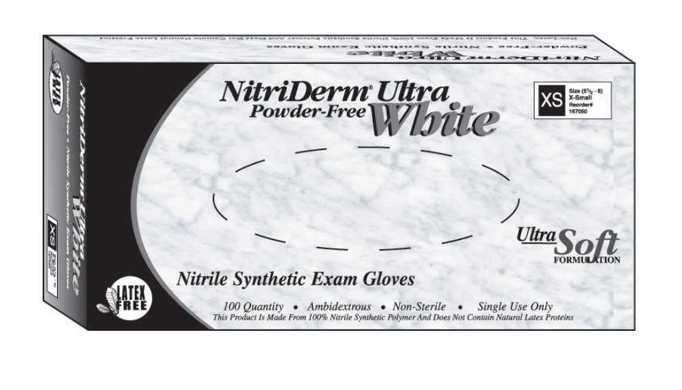 Exam Glove NitriDerm Ultra White Large Non-Sterile Nitrile by Brand, Part 167300