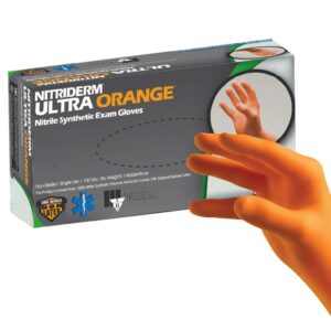 NitriDerm Ultra Orange 2X-Large Exam Gloves - NonSterile Nitrile, Fully Textured, Chemo & Fentanyl Tested