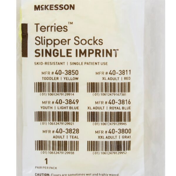 McKesson Terries Unisex Toddler Slipper Socks - Single Tread, Yellow, Part #40-3850 - Image 4
