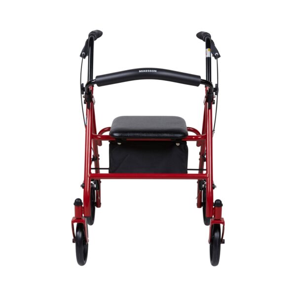 McKesson 4 Wheel Rollator with Adjustable Height and Folding Steel Frame - Red - Image 2