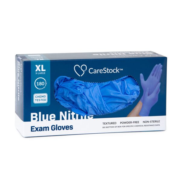 CareStock X-Large Non-Sterile Nitrile Exam Gloves with Textured Fingertips - Blue, Chemo Tested - Image 10