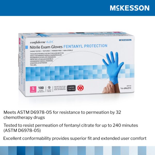McKesson Confiderm 14-6N621C Small Non-Sterile Nitrile Exam Gloves * Blue, Textured, Chemo & Fentanyl Tested - Image 4
