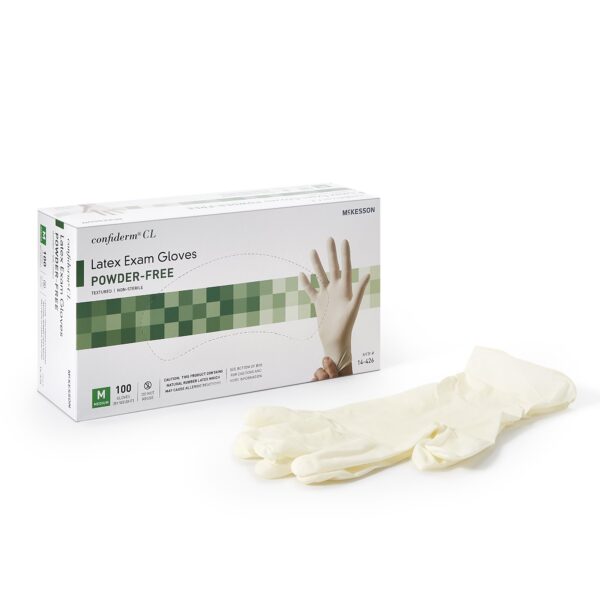 McKesson Confiderm Medium NonSterile Latex Exam Gloves with Textured Fingertips and Standard Cuff