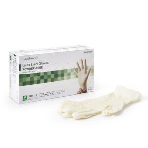 McKesson Confiderm Medium Non-Sterile Latex Exam Gloves with Textured Fingertips, Ivory