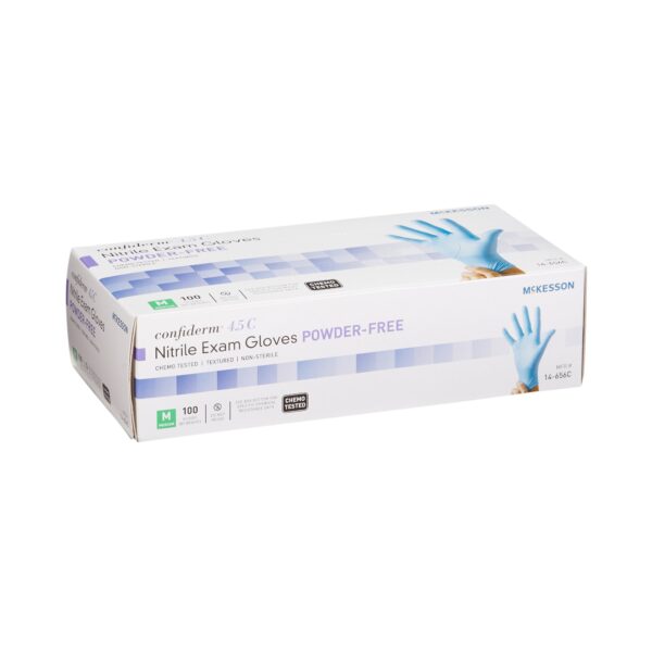 McKesson Confiderm 4.5C Medium Blue Nitrile Exam Gloves with Textured Fingertips and Standard Cuff Length - Image 7