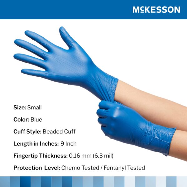 McKesson Confiderm 6.8C Small Non-Sterile Nitrile Exam Gloves with Textured Fingertips and Chemo Testing - Image 2