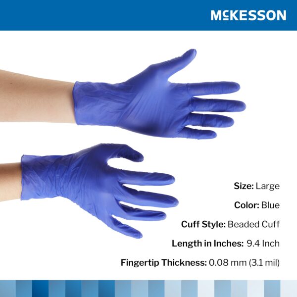 McKesson Confiderm 14-6N36 Large Blue Nitrile Exam Gloves with Textured Fingertips and Beaded Cuffs - Image 2