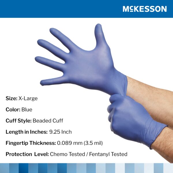 McKesson Confiderm LDC X-Large Nitrile Exam Gloves - Chemotherapy and Fentanyl Tested, Fully Textured Blue, Standard Cuff - Image 2