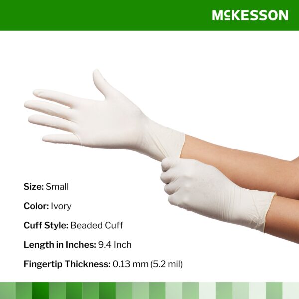McKesson Confiderm Small Latex Exam Gloves - Ivory, Standard Cuff with Textured Fingertips - Image 2