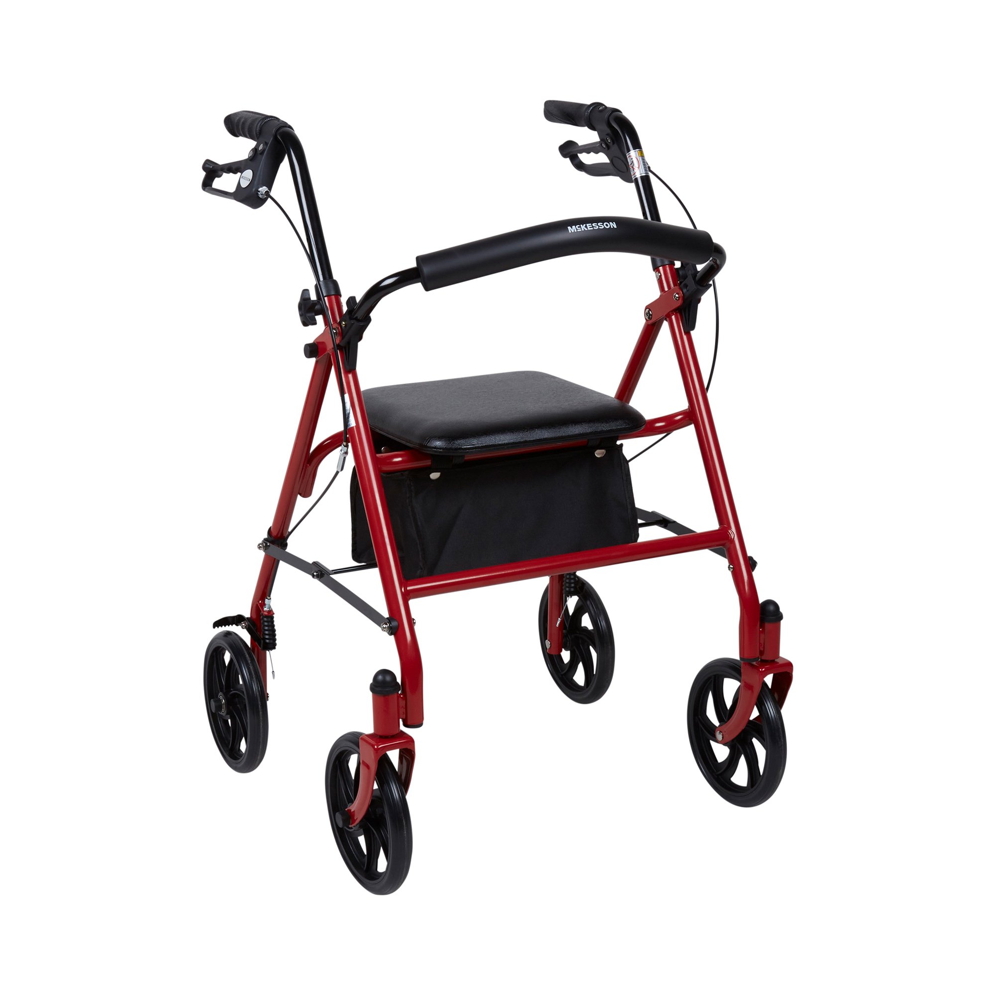 McKesson 4 Wheel Rollator with Adjustable Height and Folding Steel Frame - Red