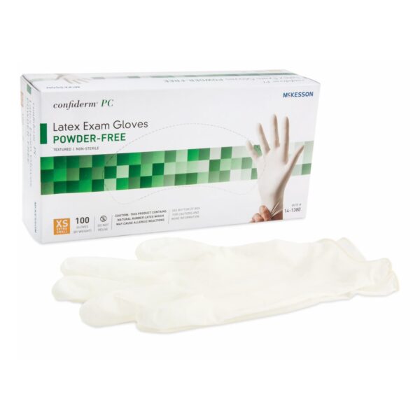 McKesson Confiderm X-Small Non-Sterile Latex Exam Gloves - Ivory, Standard Cuff, Fully Textured