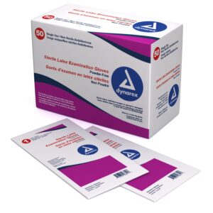 Dynarex 2452 Medium Sterile Exam Gloves - Latex, Textured Grip, Ivory, Standard Cuff