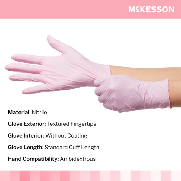 McKesson Pink Nitrile Exam Gloves Small - Non-Sterile, Textured Fingertips, Standard Cuff Length - Image 3