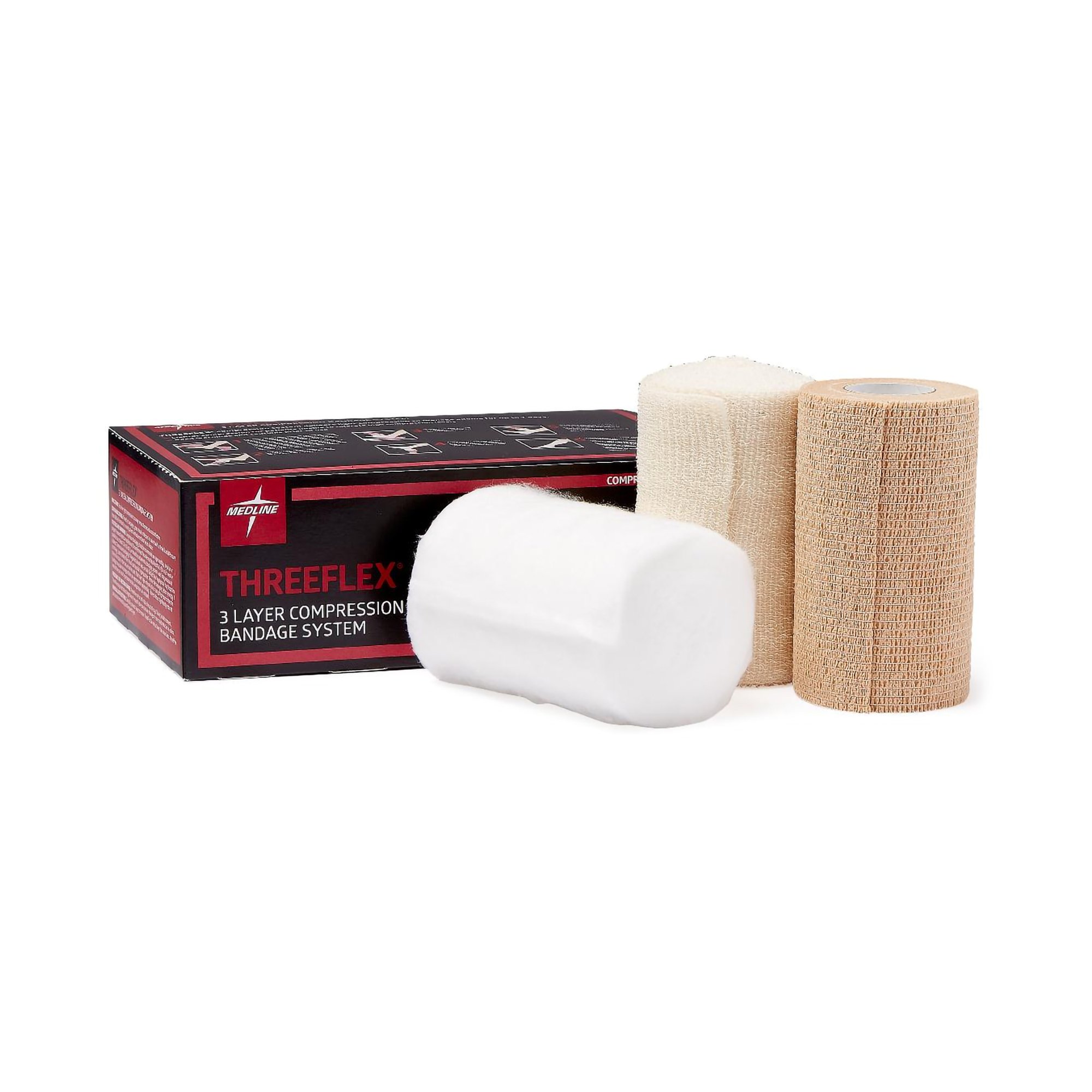 3 Layer Compression Bandage System ThreeFlex by MSC - Low Compression, Self-Adherent, Tan/White