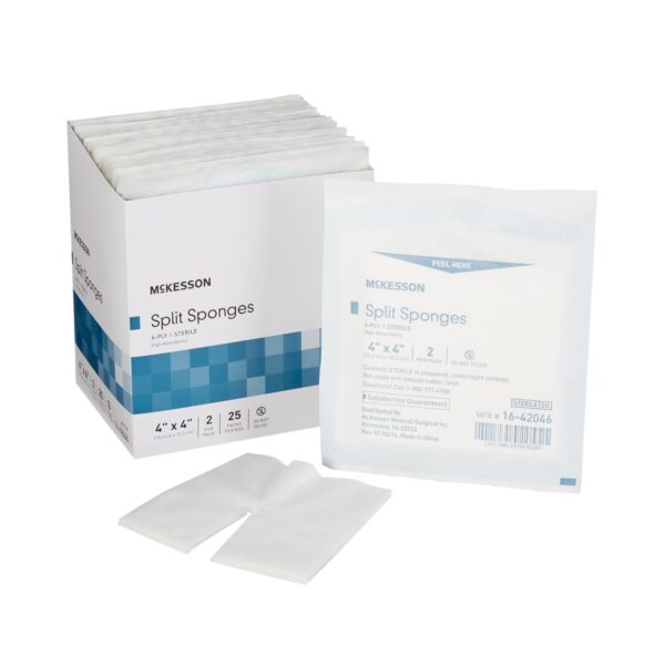 McKesson Drain Sponge 16-42046 - 4 x 4 Inch Sterile High Absorbency Sponge, 2 Pack