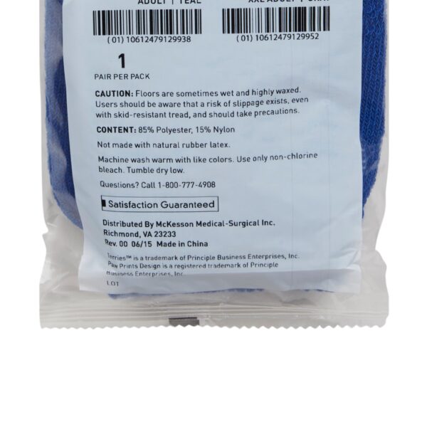 McKesson Terries Unisex Adult Extra Large Slipper Socks with Safety Tread in Kingfisher Blue, Part Number 40-3816 - Image 5