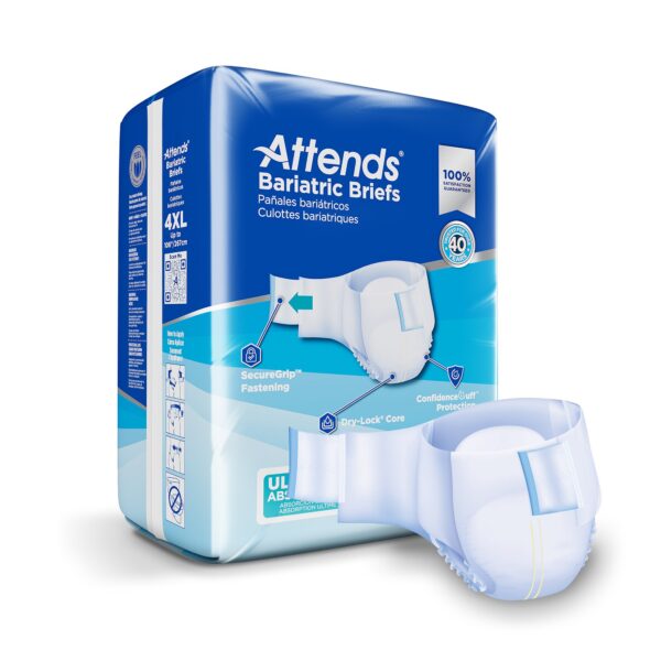 Attends Bariatric 4X-Large Unisex Adult Incontinence Brief with SecureGrip Fastening - Heavy Absorbency, Part No. DD60