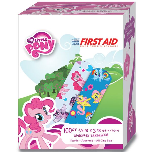 American White Cross Stat Strip 3/4 x 3 Inch Sterile Kid-Design Bandages with My Little Pony Graphics - Image 3