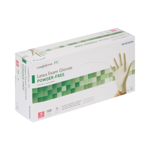McKesson Confiderm Small Latex Exam Gloves - Fully Textured Ivory, Standard Cuff - Image 6