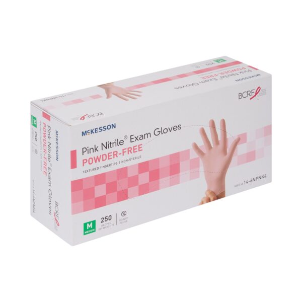 McKesson Pink Nitrile Exam Gloves - Medium, Non-Sterile with Textured Fingertips and Standard Cuff - Image 6