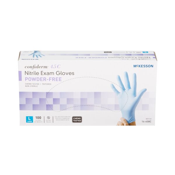 McKesson Confiderm 4.5C Large Nitrile Exam Gloves with Textured Fingertips and Beaded Cuffs - Image 6