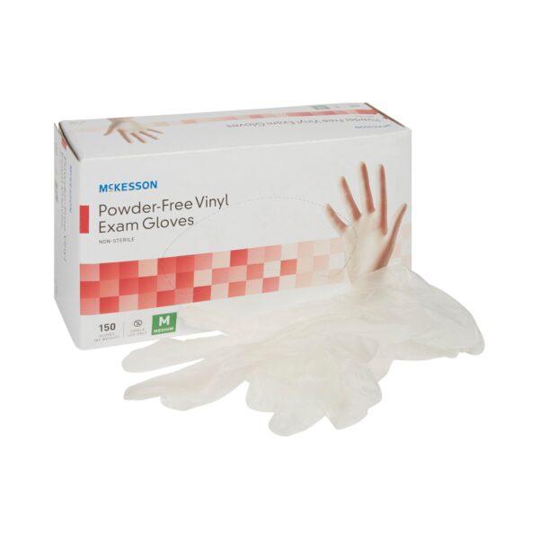 McKesson Medium Powder-Free Vinyl Exam Gloves - NonSterile, Standard Cuff, Clear
