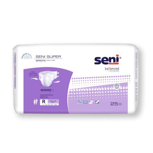 Seni Super Regular Unisex Adult Incontinence Brief with Heavy Absorbency - Part Number S-RE25-BS1