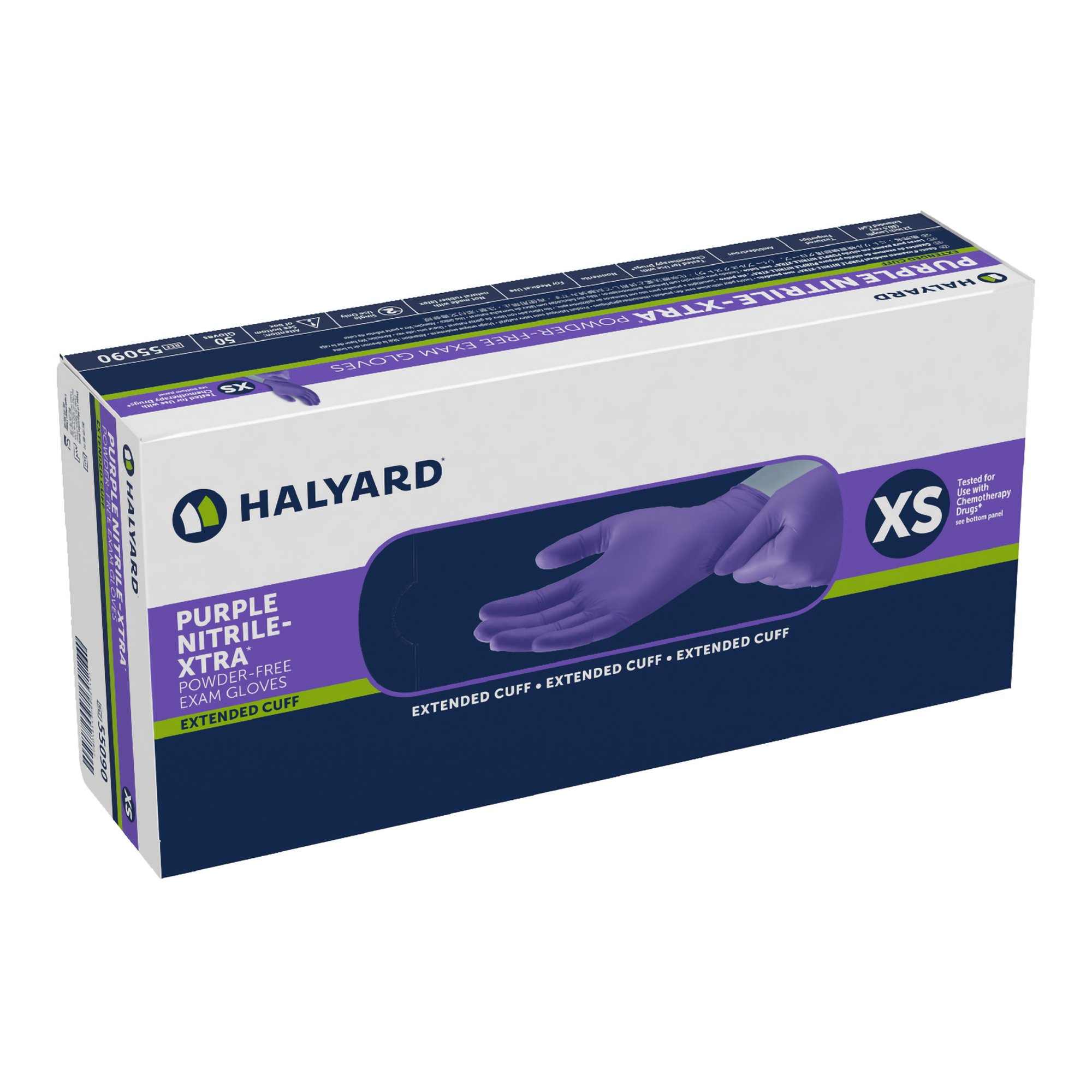 Purple Nitrile-Xtra Exam Gloves X-Small by Halyard, Extended Cuff, Textured Fingertips