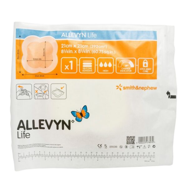 Allevyn Life Foam Dressing 8.25 x 8.25 Inches with Border Film Backing by Smith & Nephew (Part 834488) - Image 2