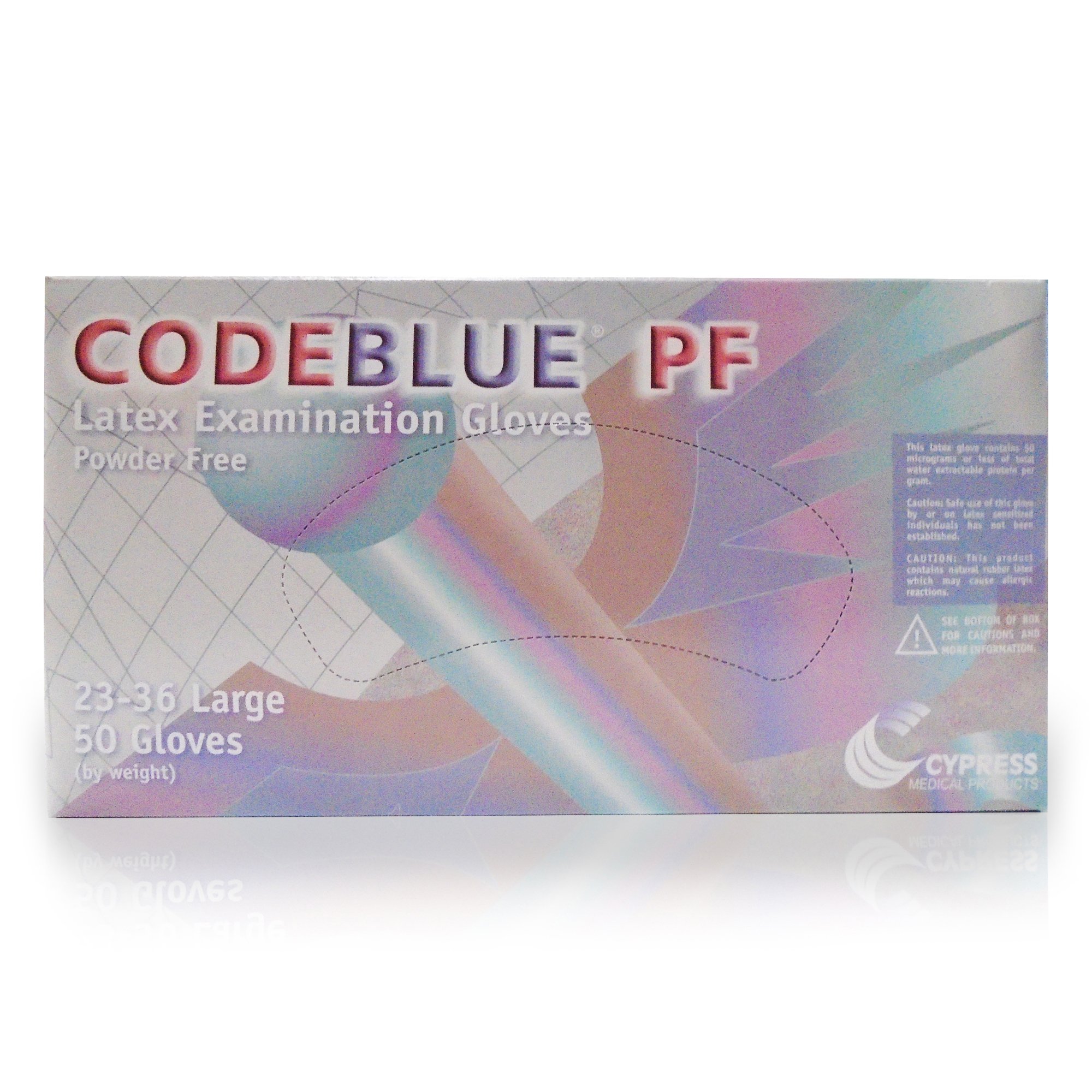 CodeBlue Exam Glove PF Large NonSterile Latex with Extended Cuff - Fully Textured Blue