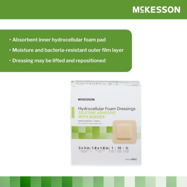 McKesson Foam Dressing 3 x 3 Inch with Border Film Backing and Silicone Gel Adhesive, Sterile - Image 4