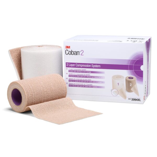 3M Coban 2094XL Two-Layer Compression Bandage System - 4 Inch x 3-4/5 Yard & 4 Inch x 6-3/10 Yard Self-Adherent Tan Bandage for Medical Compression Therapy