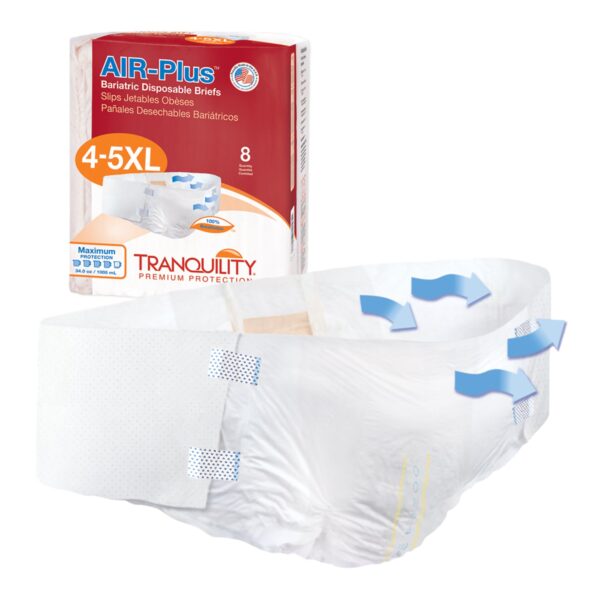 Tranquility AIR-Plus Bariatric Adult Incontinence Brief - 4X to 5X Large, Heavy Absorbency, Microfiber Outer Layer - Image 3