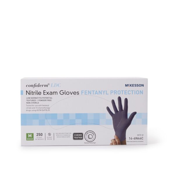 McKesson Confiderm LDC Medium Non-Sterile Nitrile Exam Gloves * Chemo and Fentanyl Tested, Fully Textured Blue - Image 6