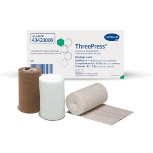 3 Layer Compression Bandage System by ThreePress - Self-Adherent Closure, Tan/White, 35-40 mmHg