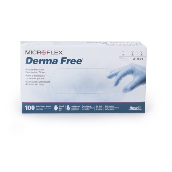 Derma Free Large Vinyl Exam Gloves by Brand - Part DF-850-L, Smooth Clear, 9-inch Cuffless Design - Image 2