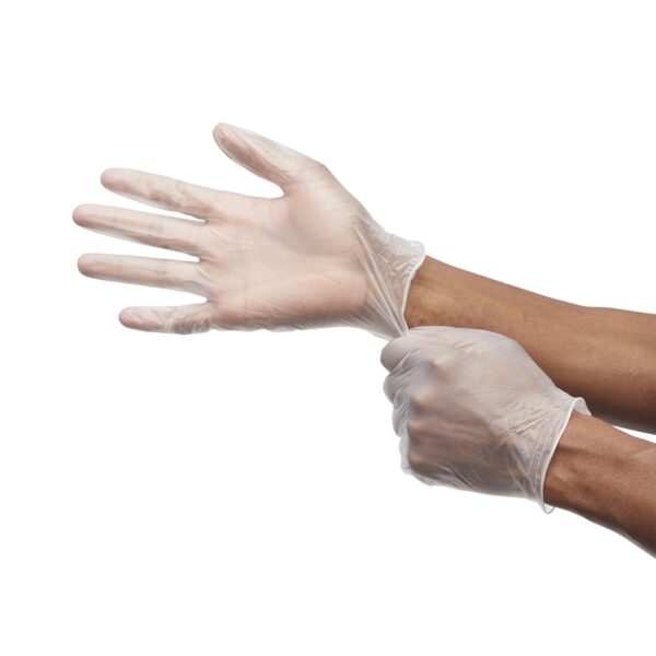 Trilon X-Large Non-Sterile Vinyl Exam Gloves * Clear, Standard Cuff, Prop 65 Warning - Image 3