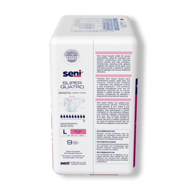 Seni Super Quatro Large Unisex Adult Incontinence Brief with Heavy Absorbency * Part Number S-LA09-BQ1 - Image 6