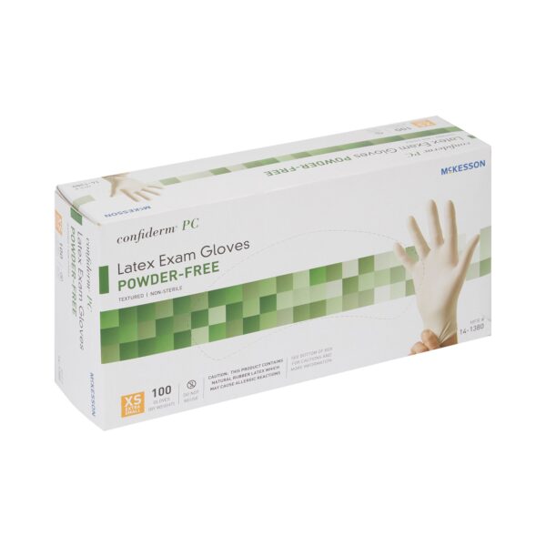 McKesson Confiderm X-Small Non-Sterile Latex Exam Gloves - Ivory, Standard Cuff, Fully Textured - Image 6