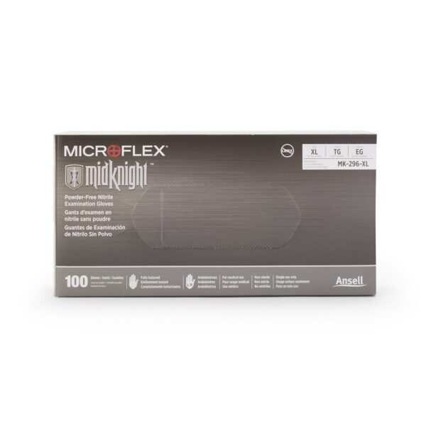 Microflex MidKnight X-Large Black Nitrile Exam Gloves * Fentanyl and Acid Tested, Fully Textured, 9.6 Inch Length - Image 2